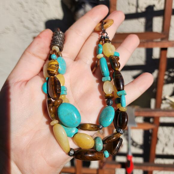 Silpada Turquoise Necklace N1858 Tigers Eye Calcite 925 Sterling Silver Leather - Picture 9 of 16